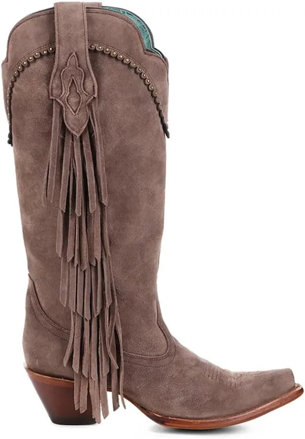 CORRAL LADIE'S BROWN EMBROIDERY & STUDS & FRINGES, LEATHER SOLE, COWHIDE LEATHER, WESTERN BOOT, B5028