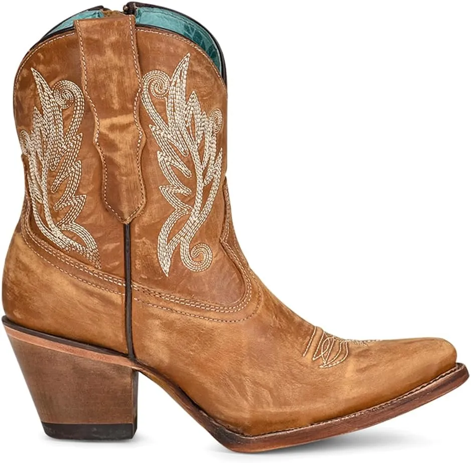 CORRAL LADIE'S GOLDEN EMBROIDERY ANKLE BOOT, LEATHER SOLE, URBAN A4218