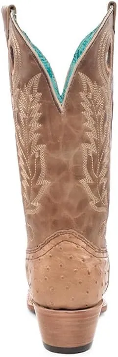 CORRAL LADIE'S HONEY OSTRICH EMBROIDERY & CUT OUT SQ. TOE, LEATHER SOLE, OSTRICH LEATHER, WESTERN BOOT, A4561