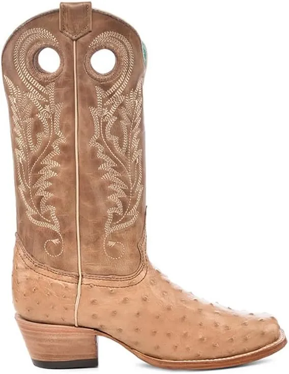 CORRAL LADIE'S HONEY OSTRICH EMBROIDERY & CUT OUT SQ. TOE, LEATHER SOLE, OSTRICH LEATHER, WESTERN BOOT, A4561