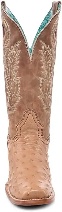 CORRAL LADIE'S HONEY OSTRICH EMBROIDERY & CUT OUT SQ. TOE, LEATHER SOLE, OSTRICH LEATHER, WESTERN BOOT, A4561