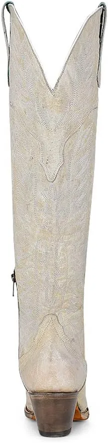 CORRAL LADIE'S LD DISTRESSED WHITE EMBROIDERY & ZIPPER J TOE TALL TOP, LEATHER Sole, COWHIDE Leather, URBAN Boot, WHITE A4311