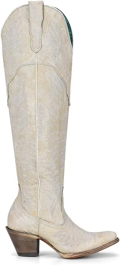 CORRAL LADIE'S LD DISTRESSED WHITE EMBROIDERY & ZIPPER J TOE TALL TOP, LEATHER Sole, COWHIDE Leather, URBAN Boot, WHITE A4311