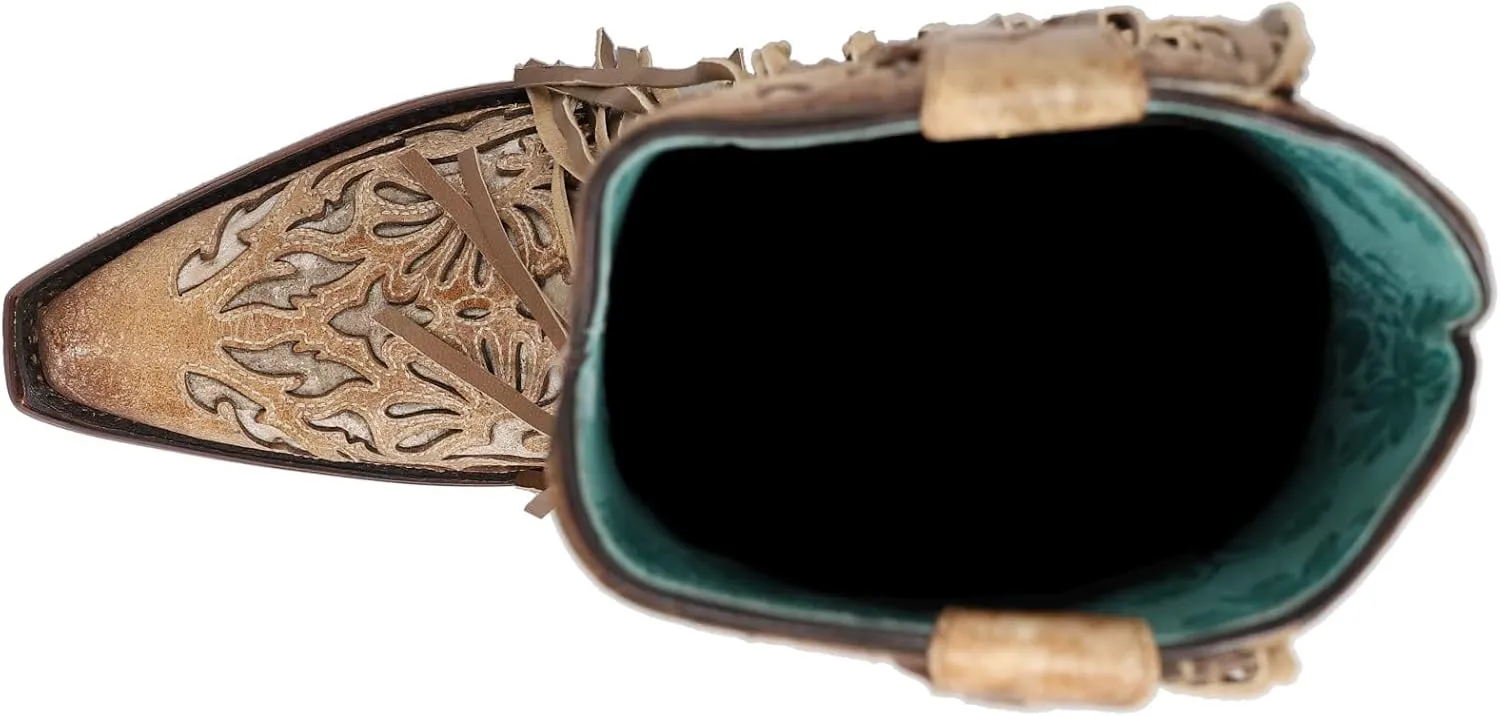 CORRAL LADIE'S SADDLE LAMB INLAY & EMBROIDERY & STUDS & FRINGES, SNIP TOE, LEATHER SOLE, WESTERN, C3766