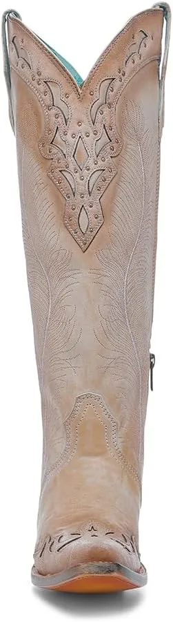 CORRAL LADIE'S SAND FEATHERS EMBROIDERY & CRACKLED OVERLAY & STUDS TALL TOP, LEATHER SOLE, COWHIDE LEATHER, WESTERN BOOT, A4768