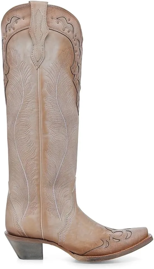 CORRAL LADIE'S SAND FEATHERS EMBROIDERY & CRACKLED OVERLAY & STUDS TALL TOP, LEATHER SOLE, COWHIDE LEATHER, WESTERN BOOT, A4768