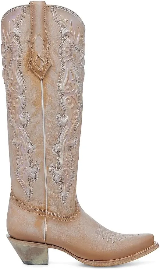 CORRAL LADIE'S SAND/PEARL IRIDESCENT RUBBER APPLICATION & EMBROIDERY TALL TOP, LEATHER SOLE, COWHIDE LEATHER, WESTERN BOOT, A4739