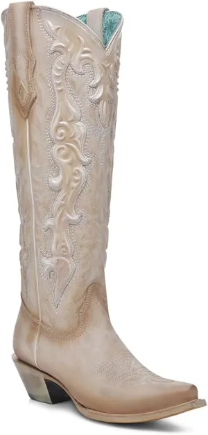 CORRAL LADIE'S SAND/PEARL IRIDESCENT RUBBER APPLICATION & EMBROIDERY TALL TOP, LEATHER SOLE, COWHIDE LEATHER, WESTERN BOOT, A4739