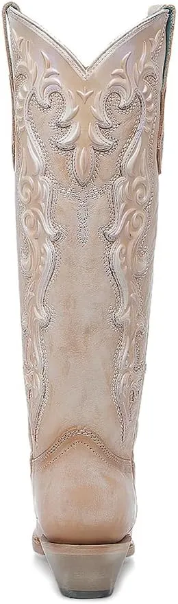 CORRAL LADIE'S SAND/PEARL IRIDESCENT RUBBER APPLICATION & EMBROIDERY TALL TOP, LEATHER SOLE, COWHIDE LEATHER, WESTERN BOOT, A4739