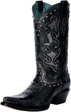 Corral Western Boots Womens Embroidery Studs Leather Black Bone A4621