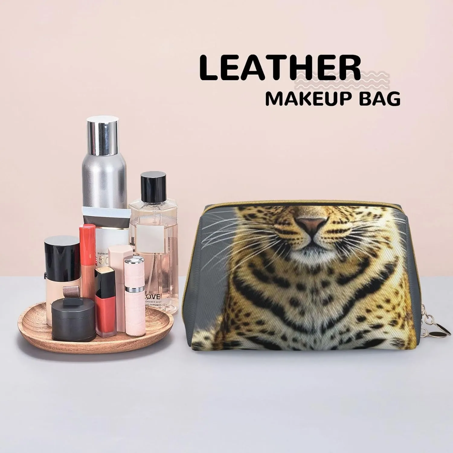 Cosmetic Bag Travel Makeup Bag Waterproof Toiletry Pouch Portable Wide Open Pouch Cute Otter Makeup Organizer Case Large Capacity Zipper Pouch Toiletry Bag for Women, Cute Leopard, One Size