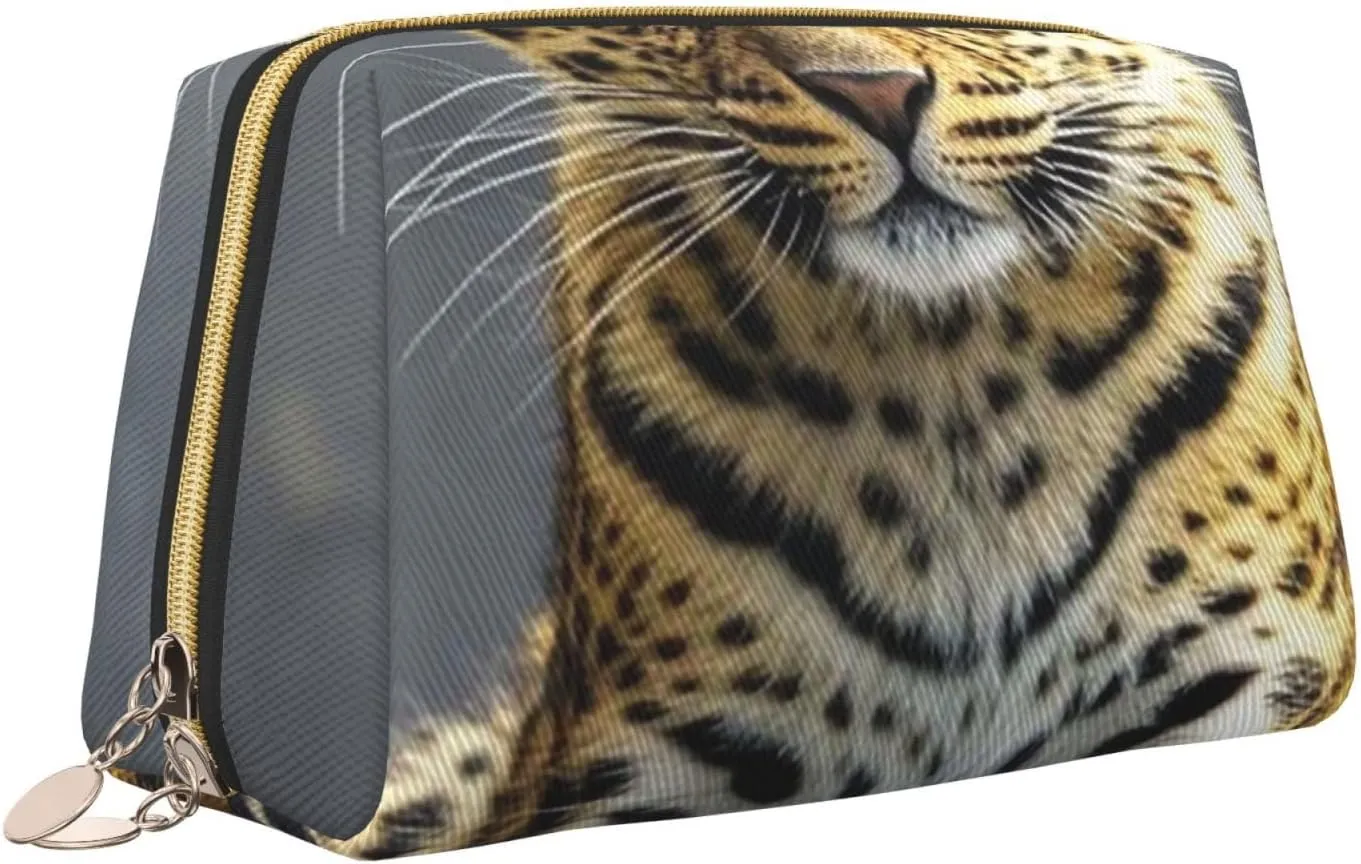 Cosmetic Bag Travel Makeup Bag Waterproof Toiletry Pouch Portable Wide Open Pouch Cute Otter Makeup Organizer Case Large Capacity Zipper Pouch Toiletry Bag for Women, Cute Leopard, One Size