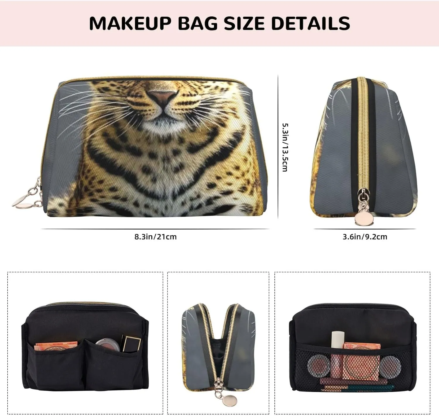 Cosmetic Bag Travel Makeup Bag Waterproof Toiletry Pouch Portable Wide Open Pouch Cute Otter Makeup Organizer Case Large Capacity Zipper Pouch Toiletry Bag for Women, Cute Leopard, One Size
