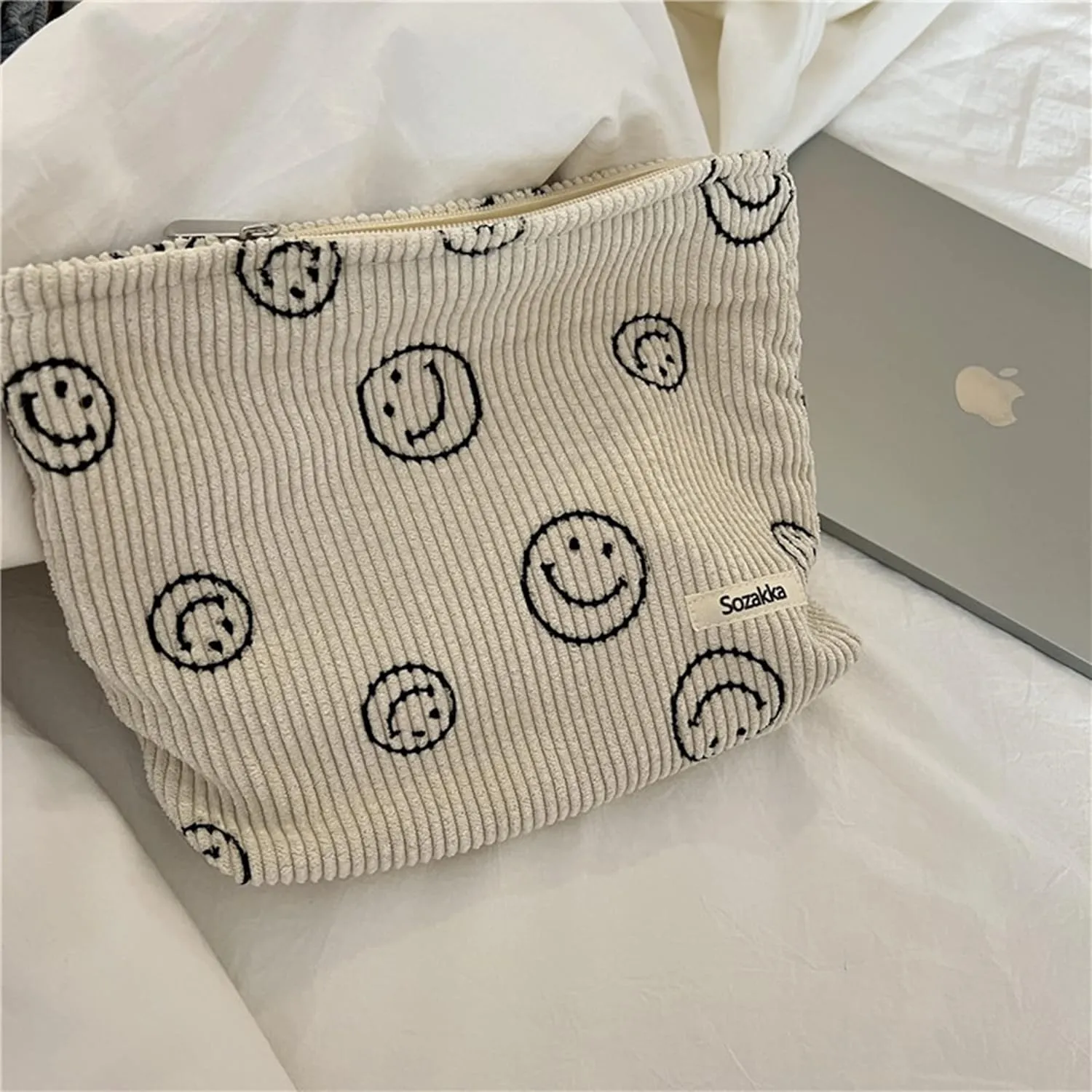 Cosmetic Bags for Women - Corduroy Cosmetic Bag Aesthetic Women Handbags Purses Smile Dots Makeup Organizer Storage Makeup Bag Girls Case Bags (3PCs Beige)
