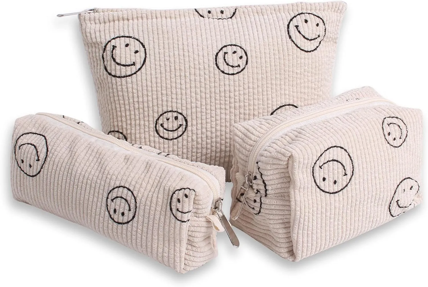 Cosmetic Bags for Women - Corduroy Cosmetic Bag Aesthetic Women Handbags Purses Smile Dots Makeup Organizer Storage Makeup Bag Girls Case Bags (3PCs Beige)