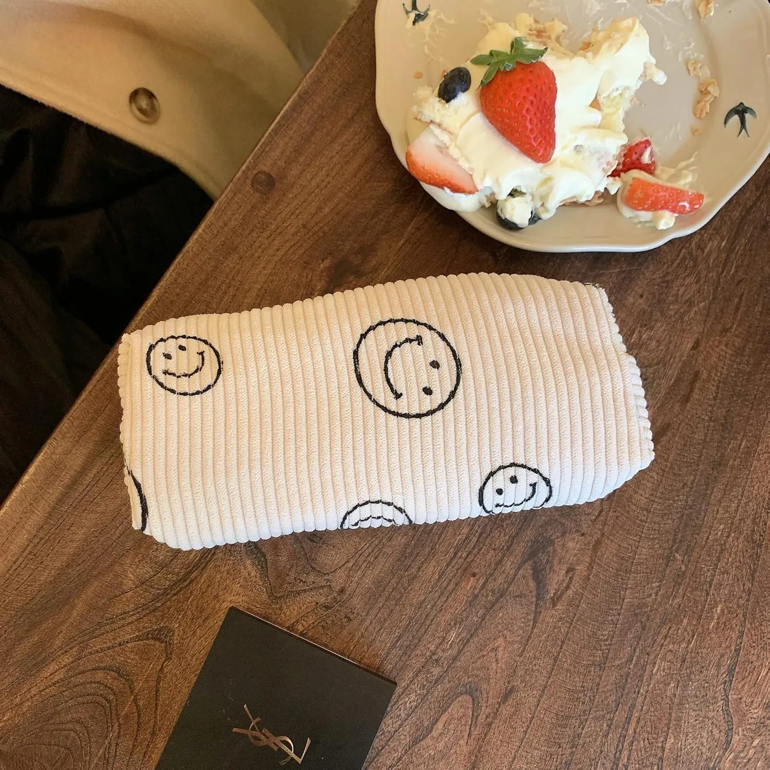 Cosmetic Bags for Women - Corduroy Cosmetic Bag Aesthetic Women Handbags Purses Smile Dots Makeup Organizer Storage Makeup Bag Girls Case Bags (3PCs Beige)