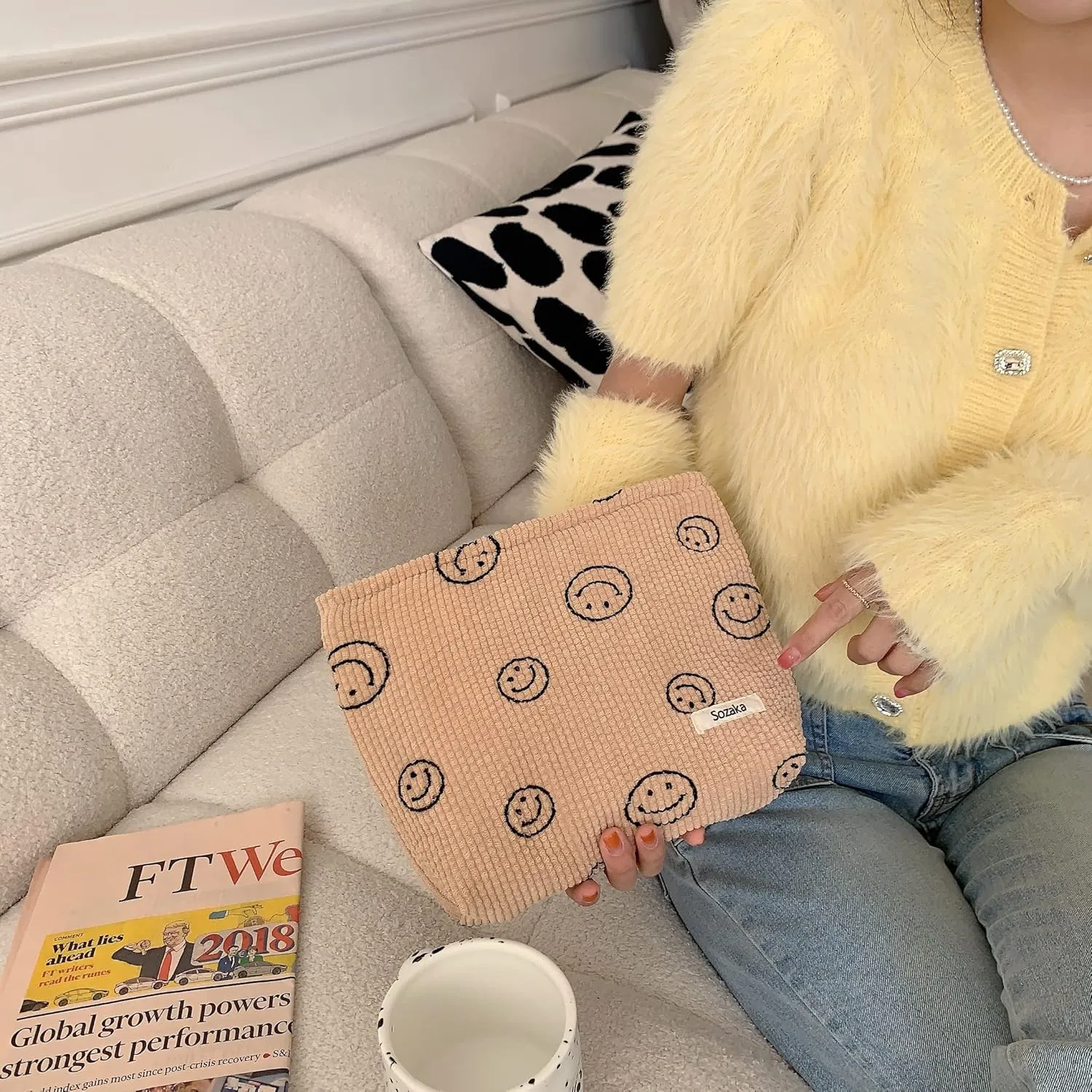 Cosmetic Bags for Women - Corduroy Cosmetic Bag Aesthetic Women Handbags Purses Smile Dots Makeup Organizer Storage Makeup Bag Girls Case Bags (3PCs Khaki)