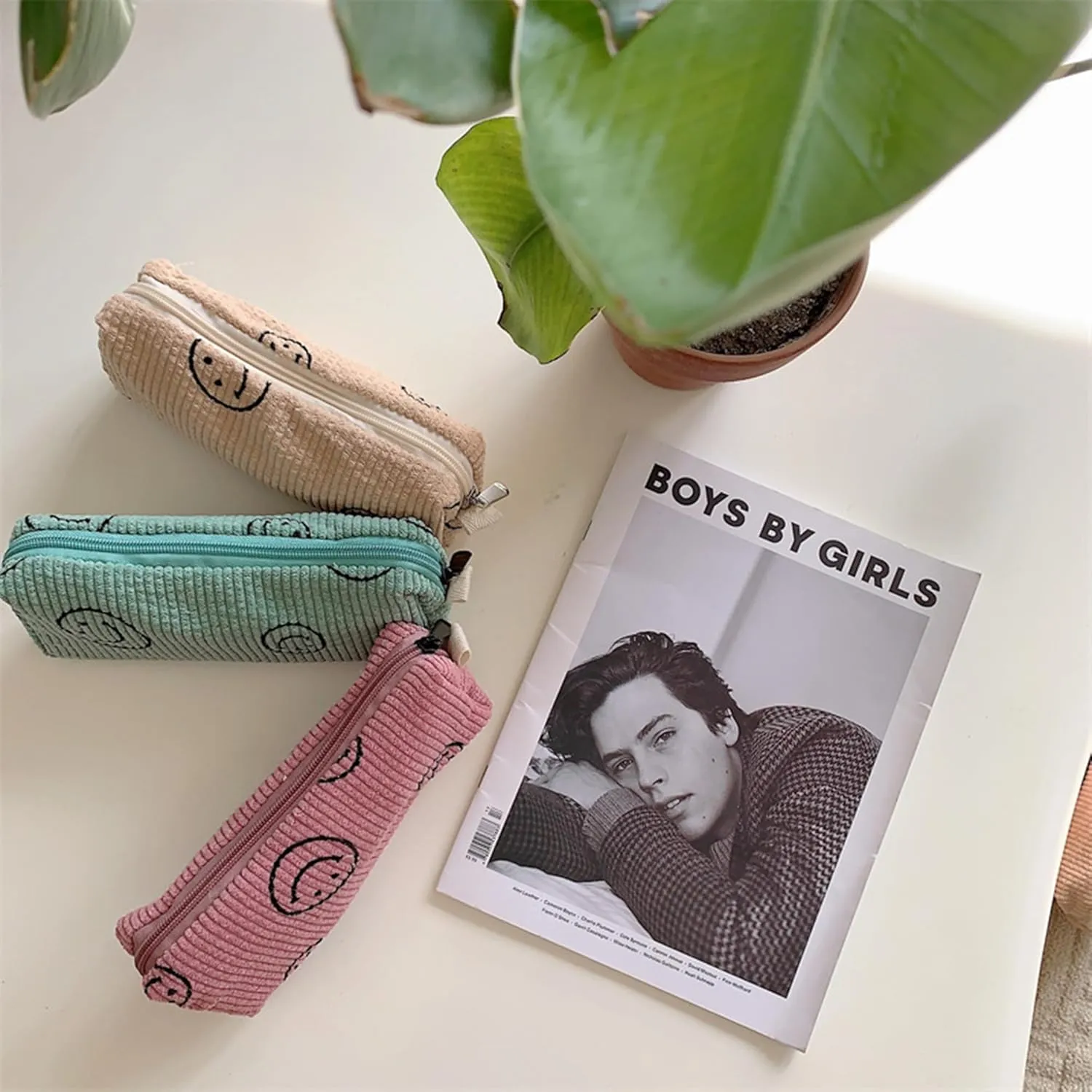 Cosmetic Bags for Women - Corduroy Cosmetic Bag Aesthetic Women Handbags Purses Smile Dots Makeup Organizer Storage Makeup Bag Girls Case Bags (3PCs Khaki)