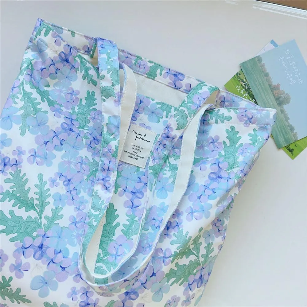 Cotton Canvas Tote Bag Reusable Soft Grocery Cloth Bag Floral Shoulder Bag for Beach Travel Shopping