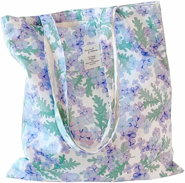 Cotton Canvas Tote Bag Reusable Soft Grocery Cloth Bag Floral Shoulder Bag for Beach Travel Shopping