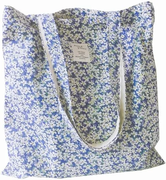 Cotton Canvas Tote Bag Reusable Soft Grocery Cloth Bag Floral Shoulder Bag for Beach Travel Shopping