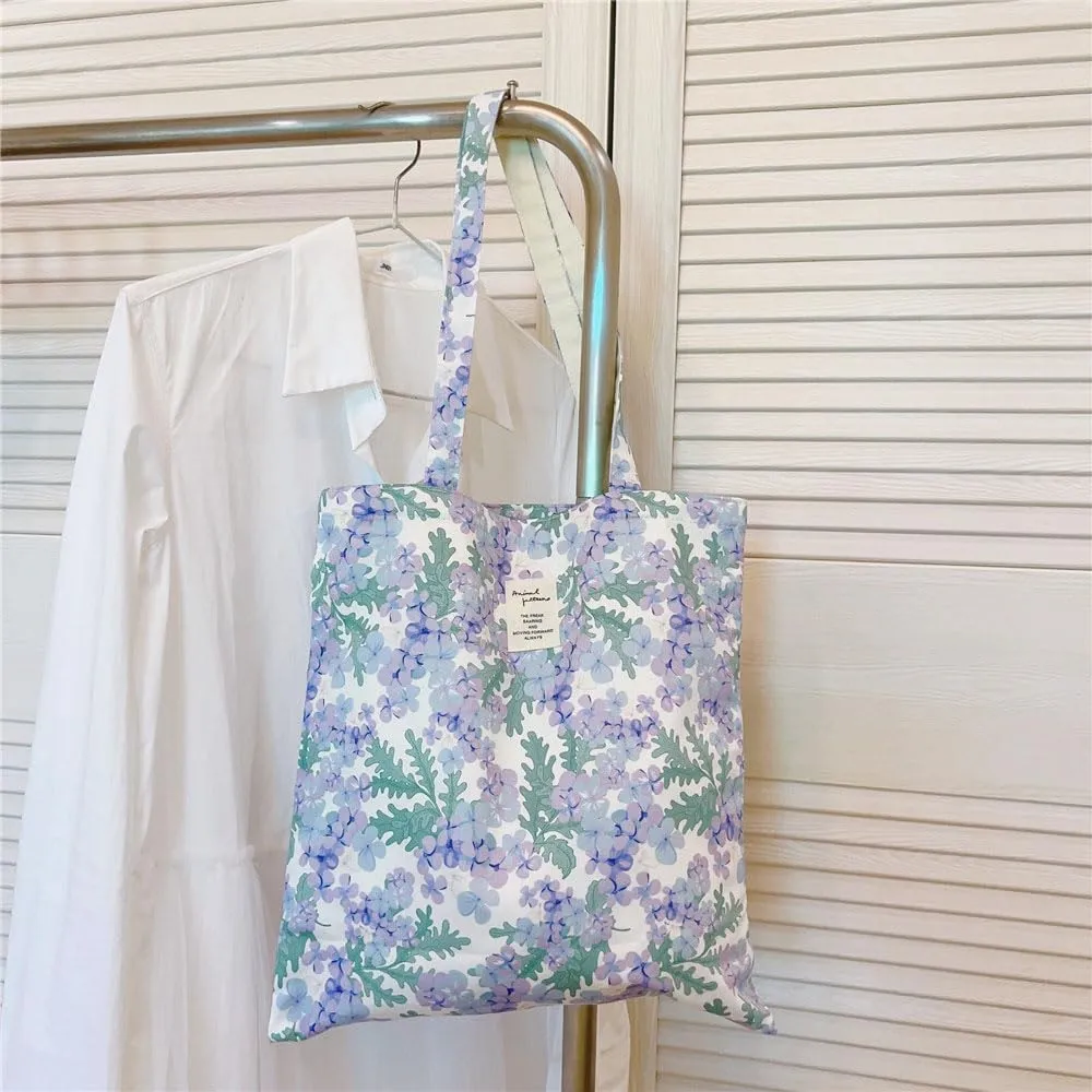 Cotton Canvas Tote Bag Reusable Soft Grocery Cloth Bag Floral Shoulder Bag for Beach Travel Shopping