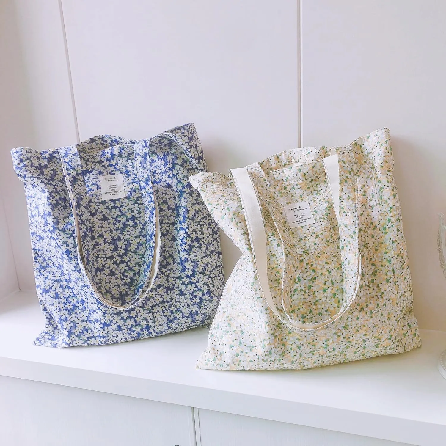 Cotton Canvas Tote Bag Reusable Soft Grocery Cloth Bag Floral Shoulder Bag for Beach Travel Shopping