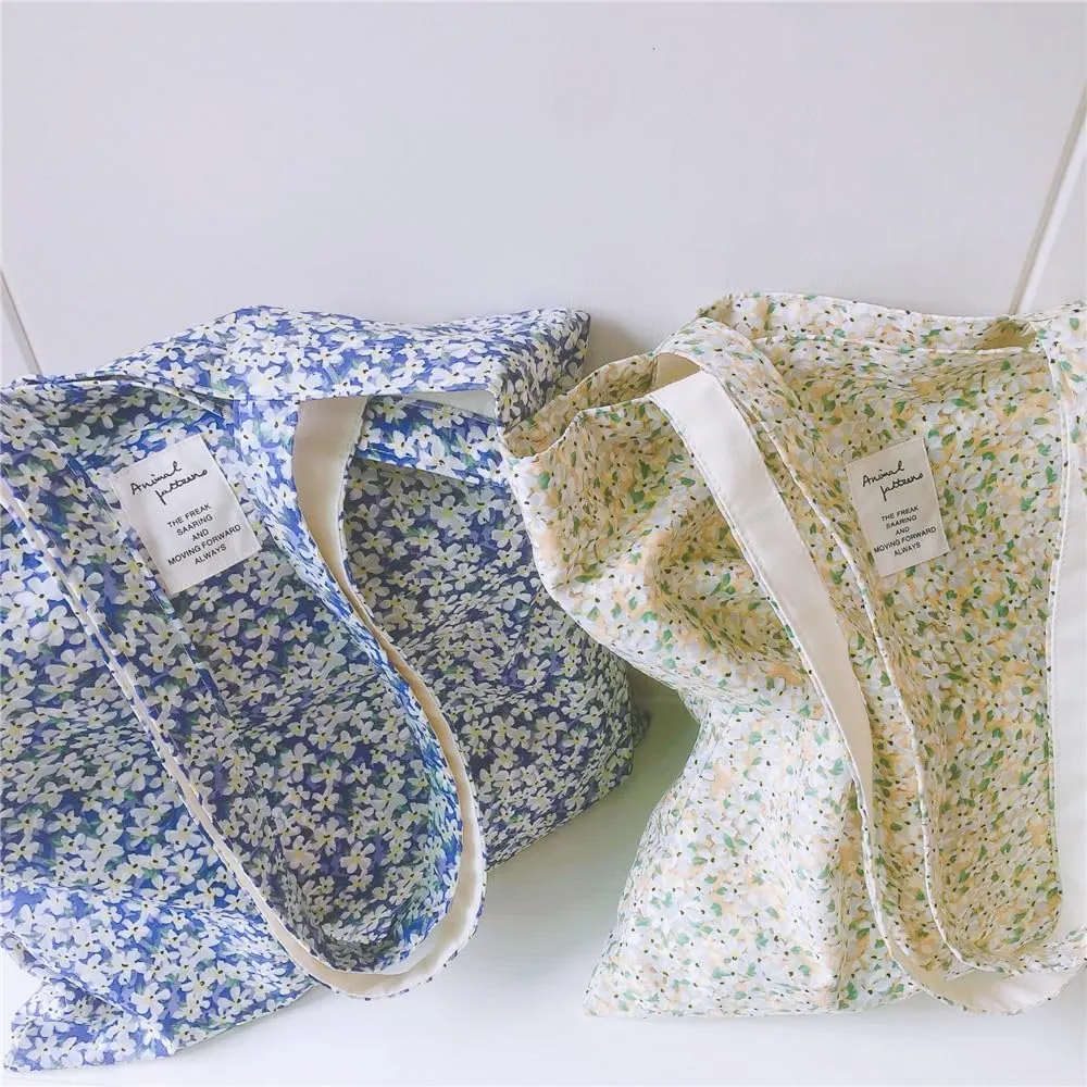 Cotton Canvas Tote Bag Reusable Soft Grocery Cloth Bag Floral Shoulder Bag for Beach Travel Shopping