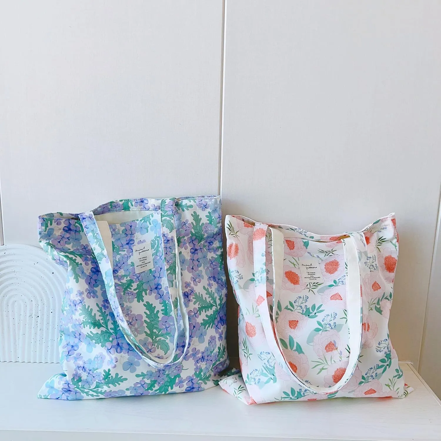 Cotton Canvas Tote Bag Reusable Soft Grocery Cloth Bag Floral Shoulder Bag for Beach Travel Shopping