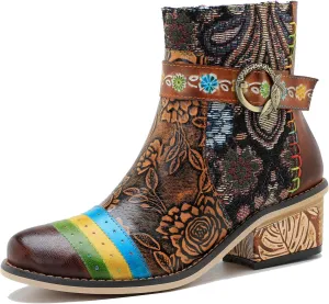 Cowboy Boots For Women Handmade Leather Retro Lambskin Chinesestyle embroidery Colorful Boots Womens Booties