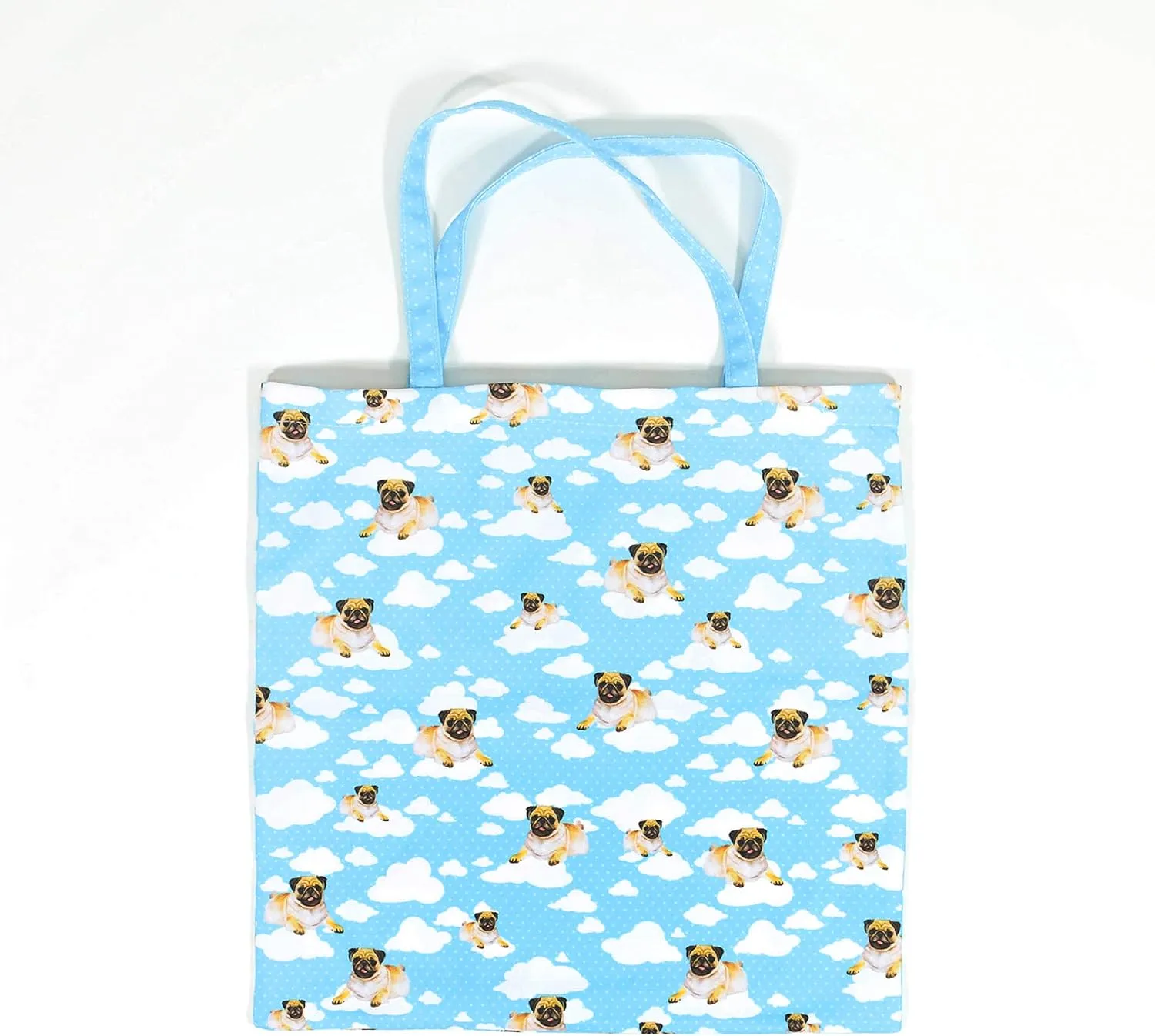 CowCow Womens Bag Cute Pug Sky Blue Zipper Grocery Eco Friendly Tote Bag