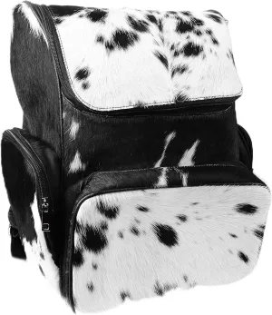 Cowhide Print Hair Diaper Bag Leather Backpack Rucksack/Knapsack Shoulder Travel Bag Black & White