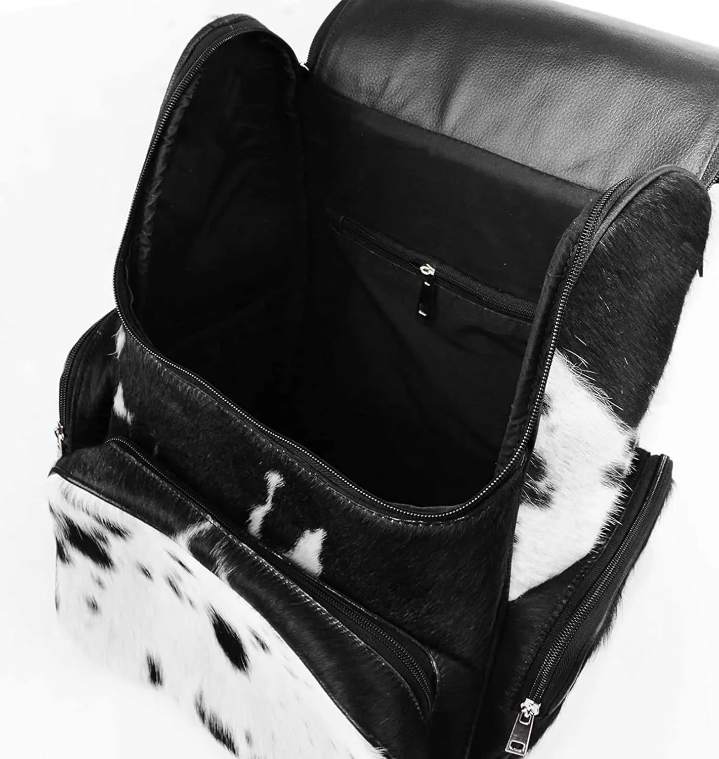 Cowhide Print Hair Diaper Bag Leather Backpack Rucksack/Knapsack Shoulder Travel Bag Black & White