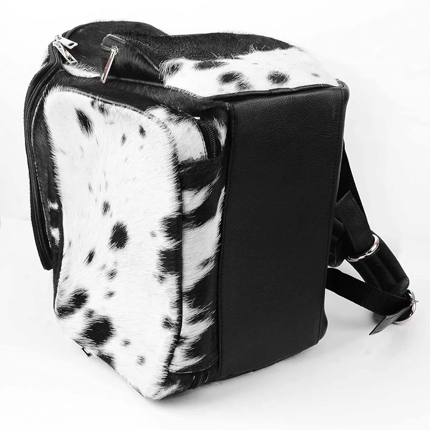 Cowhide Print Hair Diaper Bag Leather Backpack Rucksack/Knapsack Shoulder Travel Bag Black & White