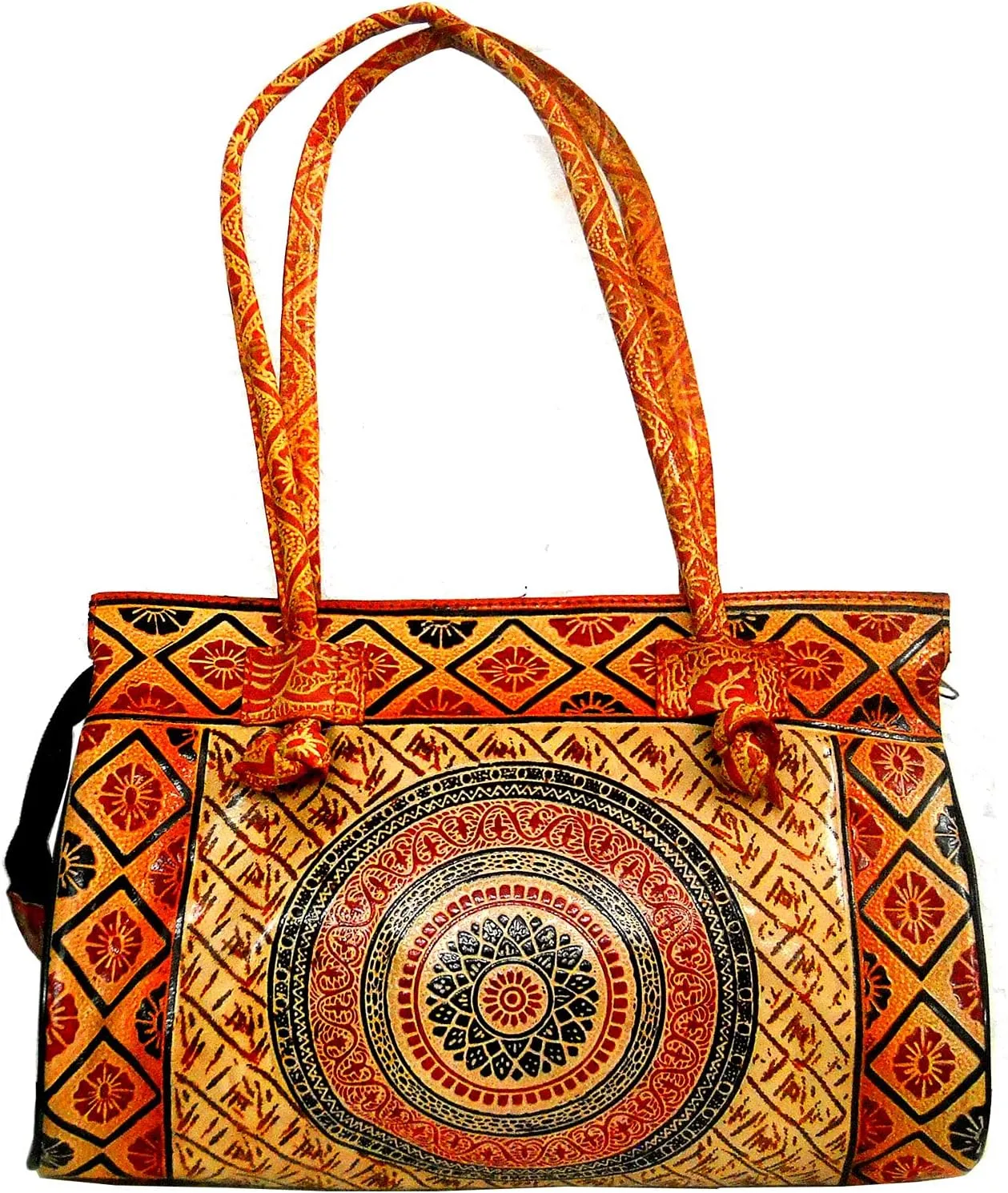 Craftsofindia® Mandala Design/Circles Design traditional Indian 100% Genuine Pure Shantiniketan Leather Shoulder Bag