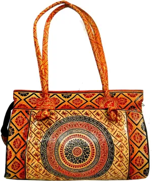 Craftsofindia® Mandala Design/Circles Design traditional Indian 100% Genuine Pure Shantiniketan Leather Shoulder Bag