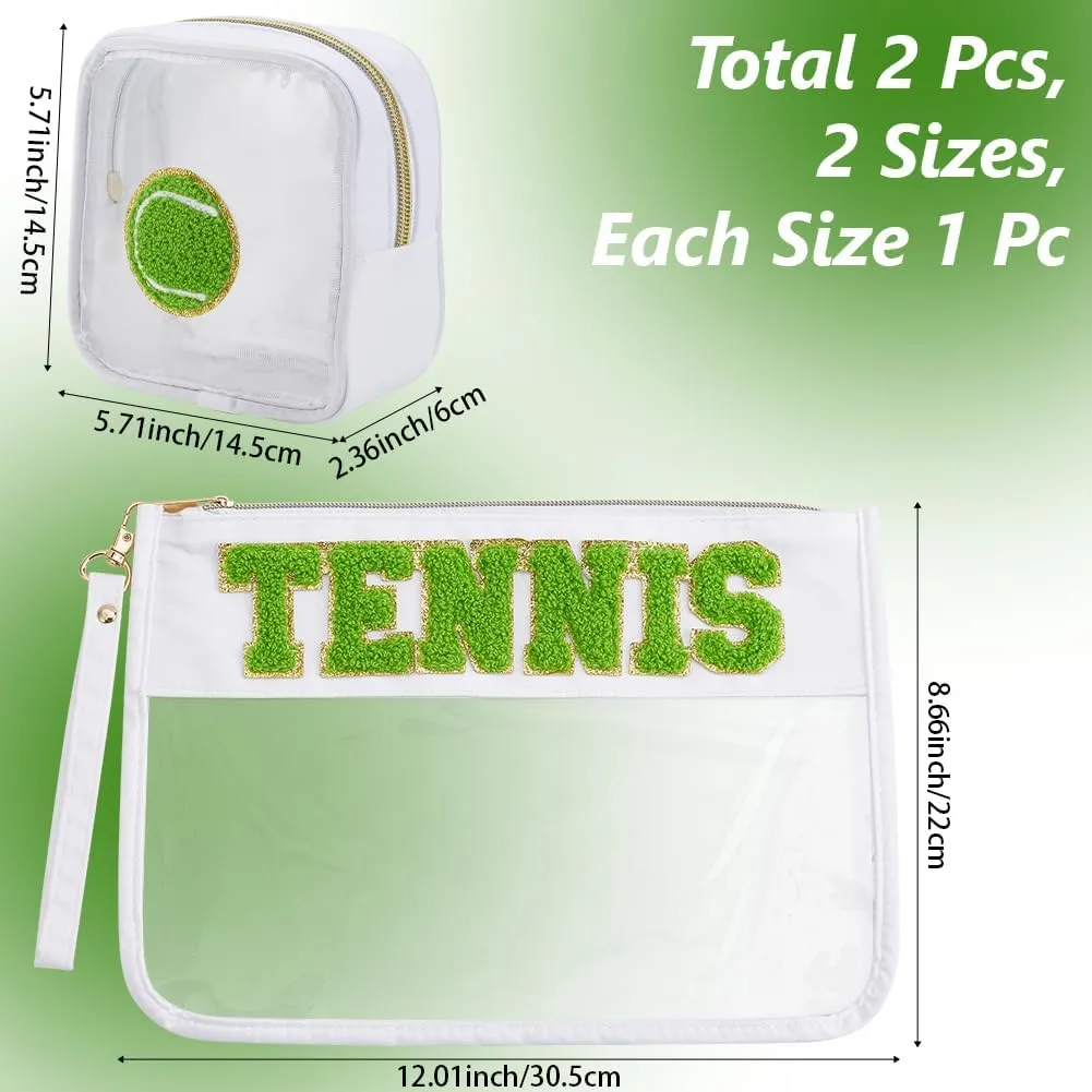 CREATCABIN 2 Pack Tennis Makeup Bags Clear Cosmetic Bag PVC Waterproof Toiletry Pouch Small Travel Bag with Zipper for Women Portable Stuff Storage Sport Party Tennis Team Gifts