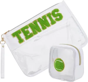 CREATCABIN 2 Pack Tennis Makeup Bags Clear Cosmetic Bag PVC Waterproof Toiletry Pouch Small Travel Bag with Zipper for Women Portable Stuff Storage Sport Party Tennis Team Gifts