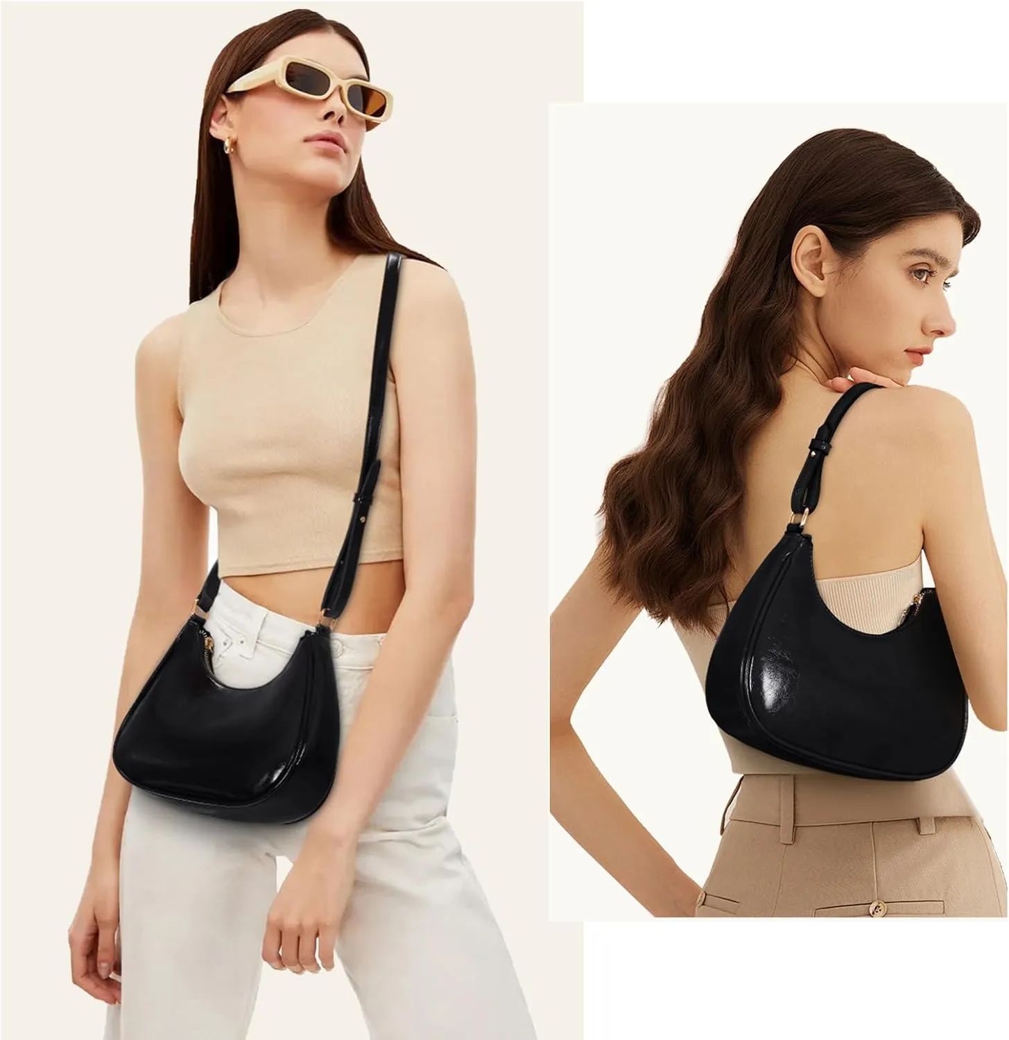 Crescent Shoulder Bag Purse for Women Red Bag Faux Leather Hobo Handbag Solid Color Half Moon Crossbody Purse