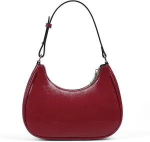 Crescent Shoulder Bag Purse for Women Red Bag Faux Leather Hobo Handbag Solid Color Half Moon Crossbody Purse