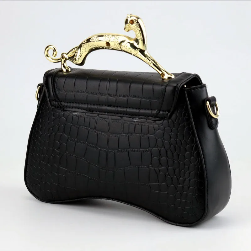 Croc Embossed Patent Tiger Handle Satchel Bag #22