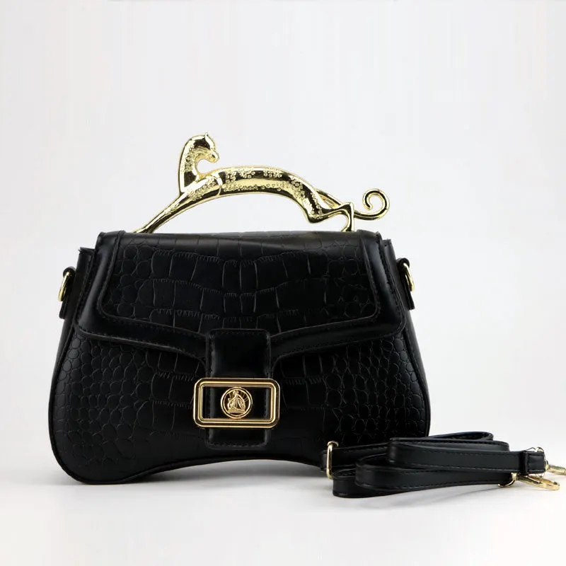 Croc Embossed Patent Tiger Handle Satchel Bag #22