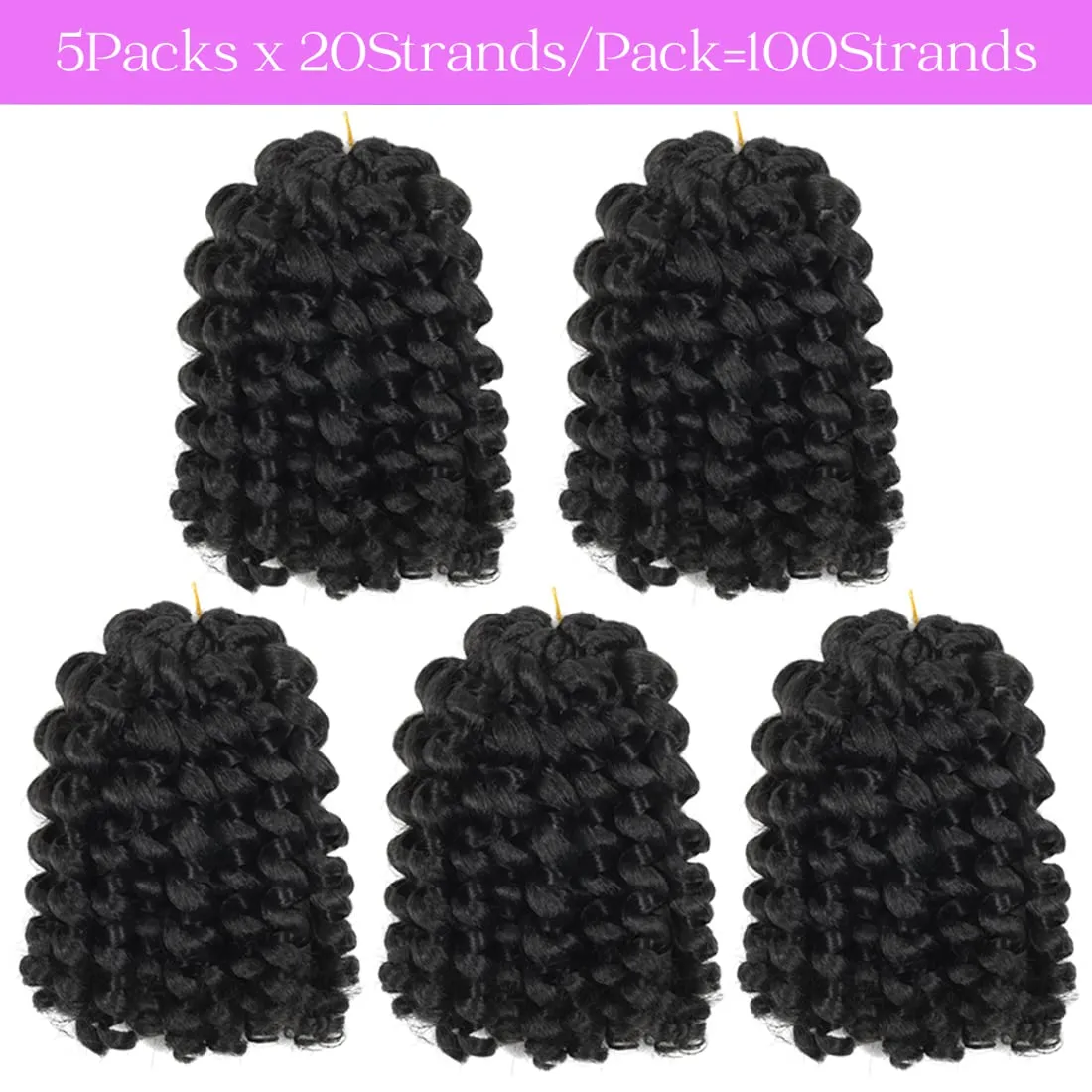 Crochet Braids Hair 8 Inch Jamaican Bounce Wand Curl Crochet Hair Curly Bounce Crochet Braids Hair Extension Twist Crochet Hair(5 PCS, 1B)
