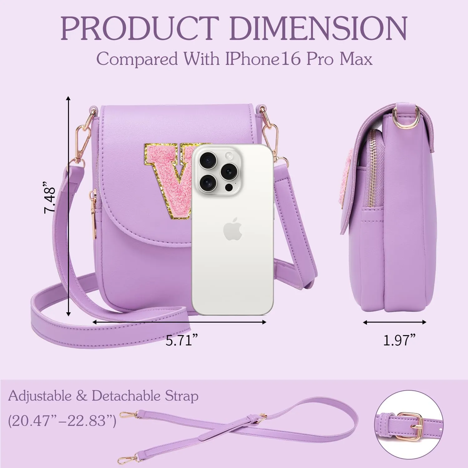 Crossbody Purse for Teen Girls Small Initial Cell Phone Toddler Purse Leather Triple Compartment Crossbody Bags