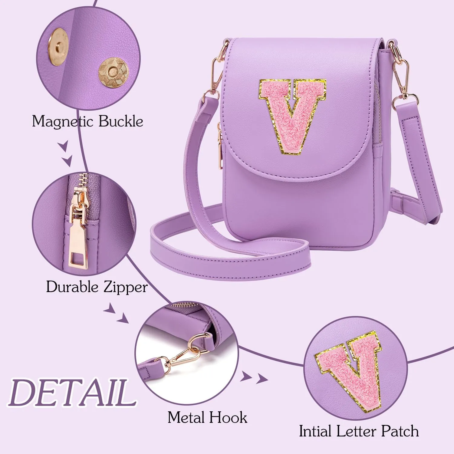 Crossbody Purse for Teen Girls Small Initial Cell Phone Toddler Purse Leather Triple Compartment Crossbody Bags