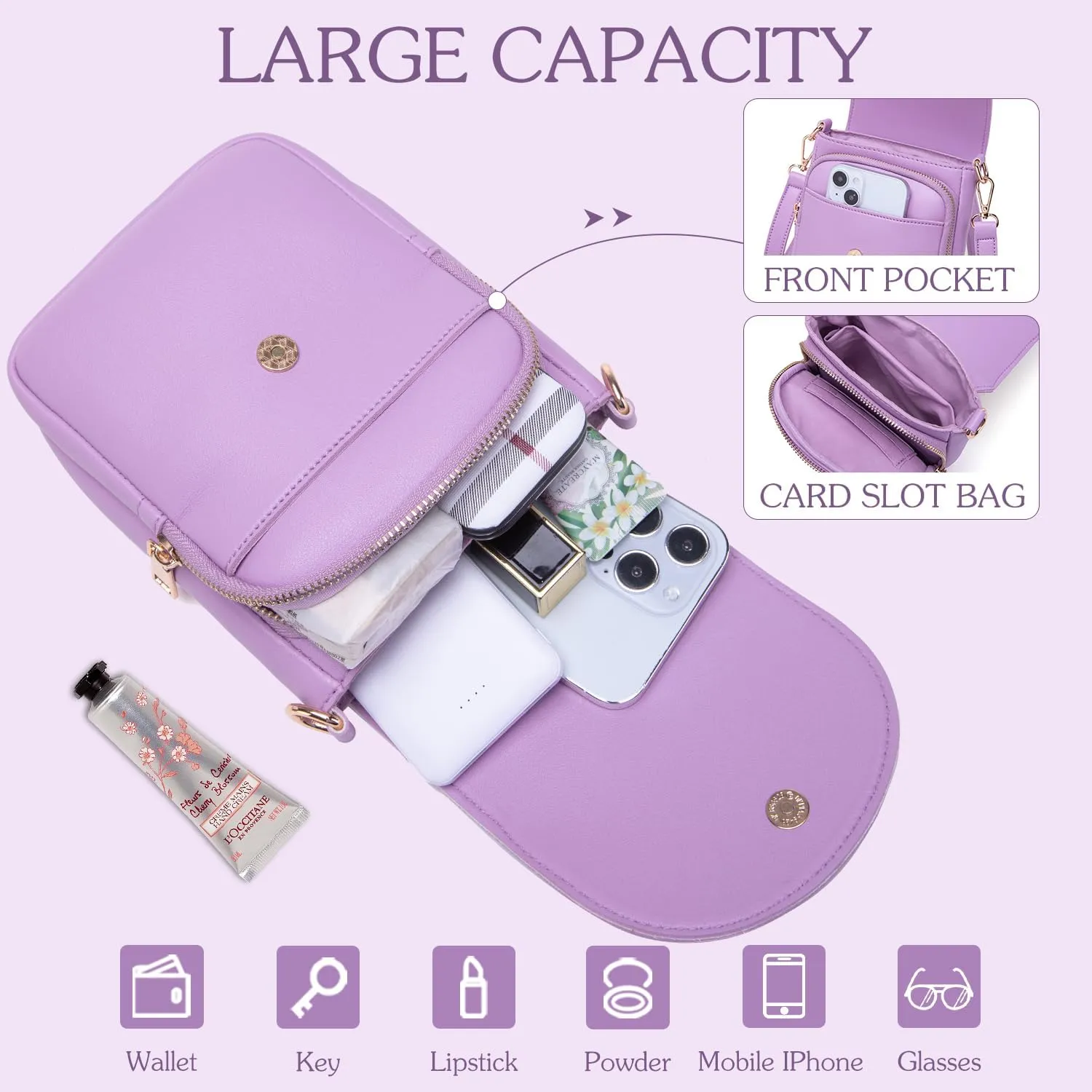 Crossbody Purse for Teen Girls Small Initial Cell Phone Toddler Purse Leather Triple Compartment Crossbody Bags