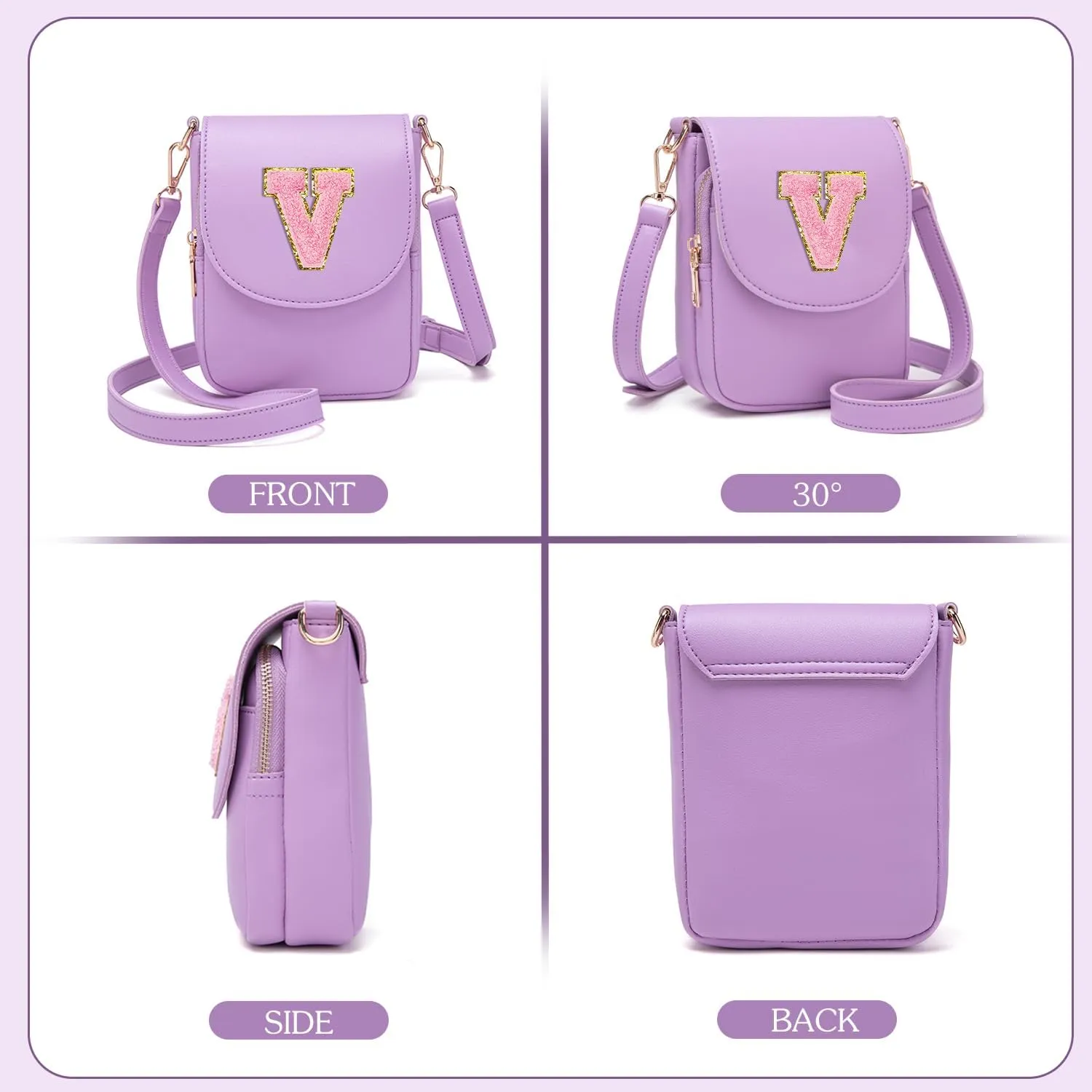 Crossbody Purse for Teen Girls Small Initial Cell Phone Toddler Purse Leather Triple Compartment Crossbody Bags