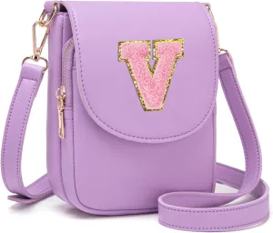 Crossbody Purse for Teen Girls Small Initial Cell Phone Toddler Purse Leather Triple Compartment Crossbody Bags