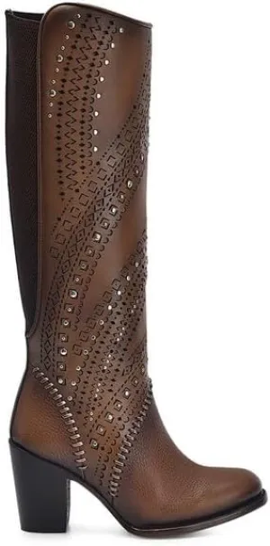 Cuadra Women's Tall Boot in Genuine Leather Brown 3W21RS