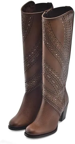 Cuadra Women's Tall Boot in Genuine Leather Brown 3W21RS